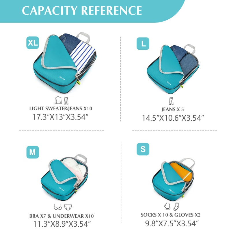 Gonex Compression Packing Cubes, 4pcs Expandable Storage Travel Luggage Bags Organizers (Blue) - Image 5
