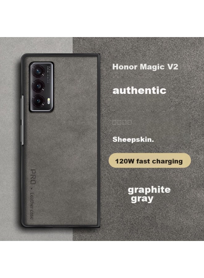 Shangsu, Suitable For, Honor Magic Vs2 Phone Case, Magic Vs2 Protective Cover, Sheepskin Left And Right Folding Style, Honor Silicone Soft Case, Shockproof, For Women And Men, Outer Shell, Graphite Gray - Image 1