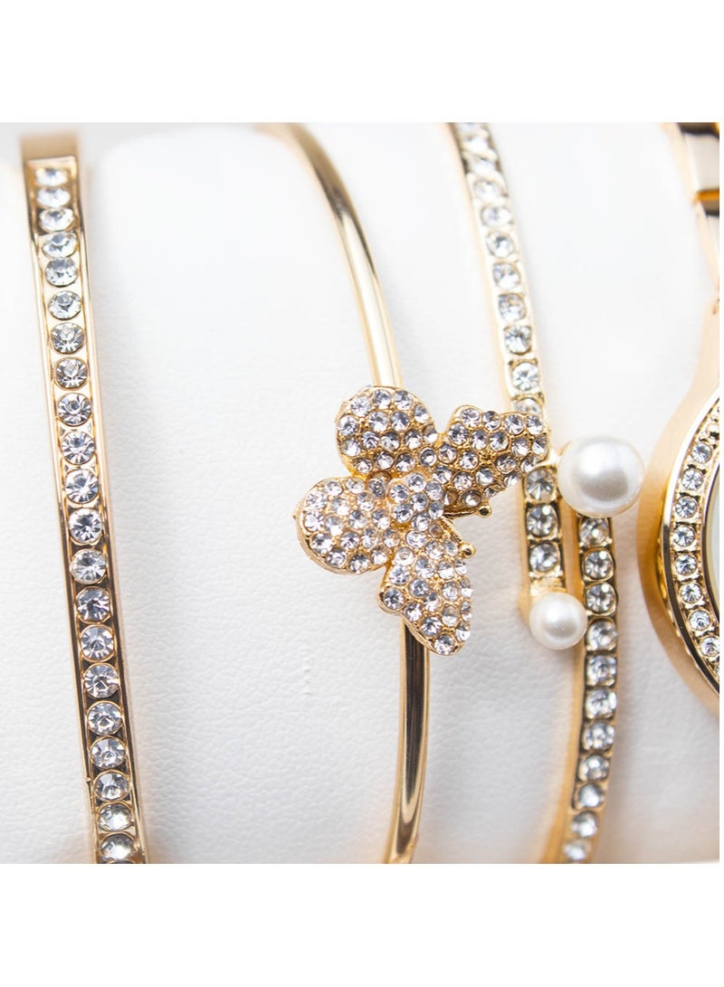 روكي طقم نسائي ذهبي ماركة روكي يتكون من ساعة ومجموعة من الاساور من الستانلس ستيل - Image 5