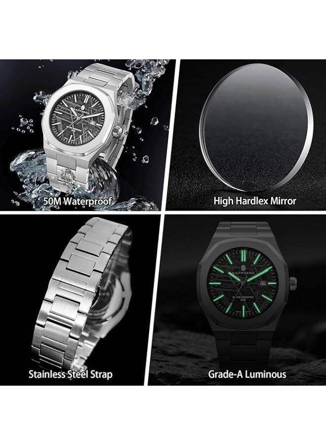 Sapphero Watch for Men Stainless Steel Mens Watches Waterproof Analog Quartz Movement Wrist Watch Gifts for Men - Image 4