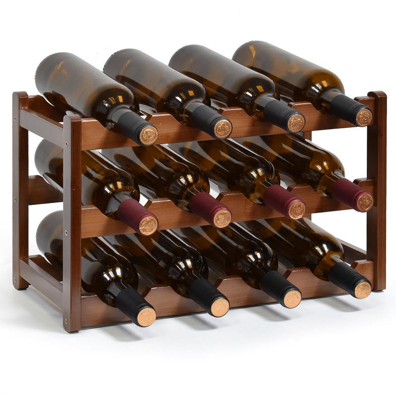 IWNTWY IWNTWY Wine Rack 12 Bottles 3Tier Free Standing Wine Racks Wine Rack Countertop Holder Storage Shelf for Kitchen Cabinet Dining Room Bar Brown