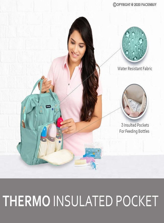 PACKNBUY Stylish Diaper Bag for Mothers for Travel with Changing Mat, Maternity Bag with Insulated Bottle Pockets and Multiple Pockets Baby Diaper Bag to Store Newborn Baby Products (Green) - Image 3