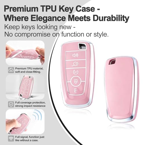 AAWQVRG Key Fob Cover for Ford - Premium Soft TPU Shell Full Protection Case with Keychain, Fits Explorer Expedition Escape Bronco Mustang F150 F250 F350 Maverick Ranger Fusion Lincoln, Pink 5-Button - Image 3