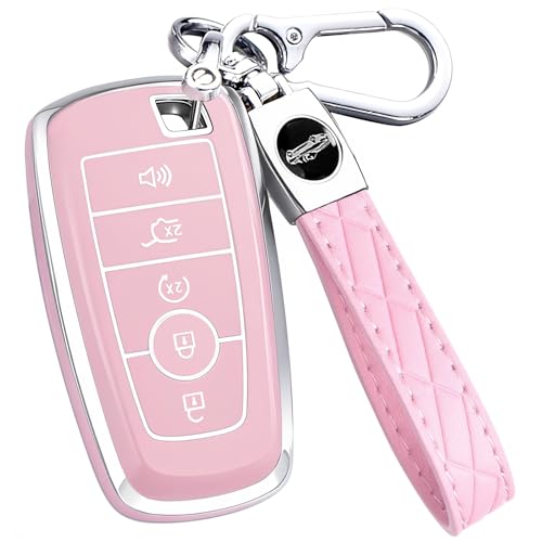 AAWQVRG Key Fob Cover for Ford - Premium Soft TPU Shell Full Protection Case with Keychain, Fits Explorer Expedition Escape Bronco Mustang F150 F250 F350 Maverick Ranger Fusion Lincoln, Pink 5-Button - Image 1