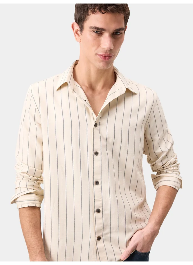 DeFacto DeFacto Mens Beige Checked Button-Down Collar Long Sleeve Shirt