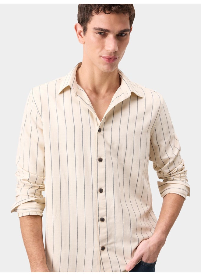 DeFacto DeFacto Mens Beige Checked Button-Down Collar Long Sleeve Shirt  - Image 2