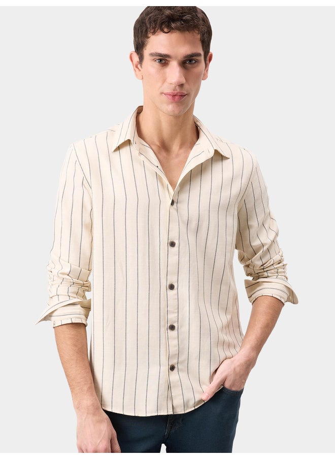 DeFacto DeFacto Mens Beige Checked Button-Down Collar Long Sleeve Shirt  - Image 5