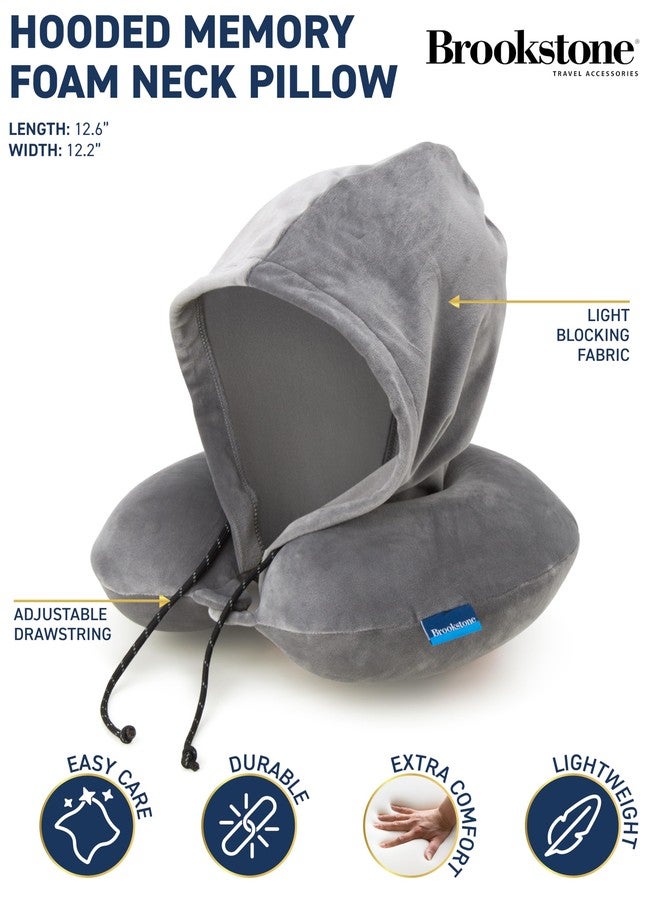 Brookstone Neck Travel Pillow - U-Shaped Memory Foam Hooded Neck Pillow with Snap Closure for Sleeping Airplane Car Travels, Size One Size, Dark Grey - Image 2
