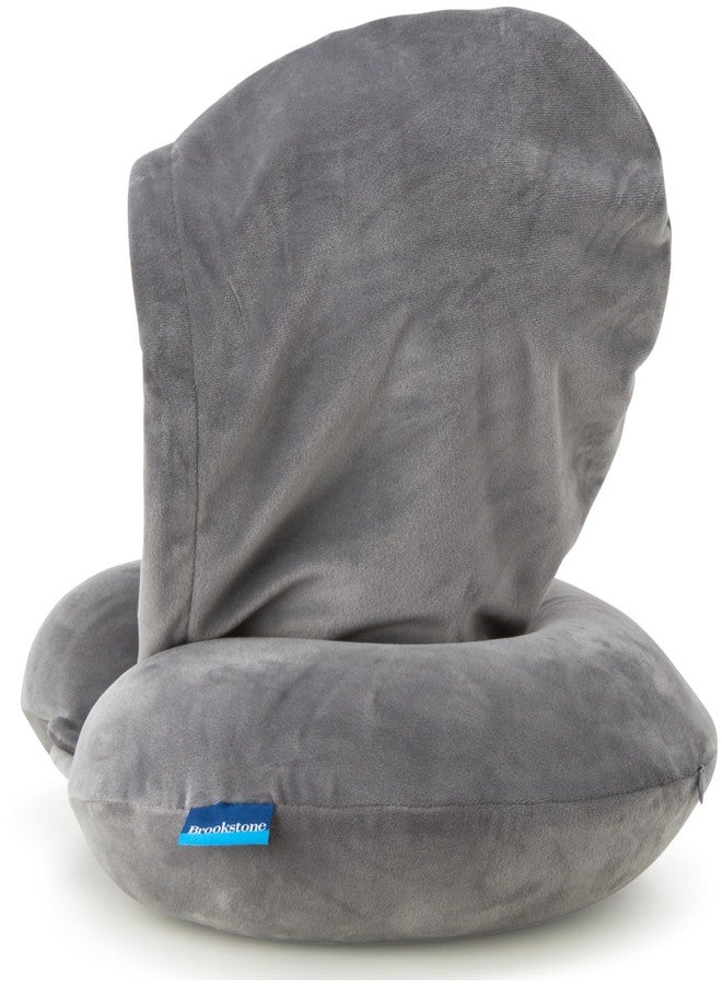 Brookstone Neck Travel Pillow - U-Shaped Memory Foam Hooded Neck Pillow with Snap Closure for Sleeping Airplane Car Travels, Size One Size, Dark Grey - Image 5