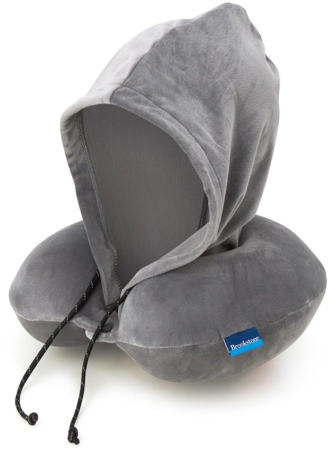 Brookstone Neck Travel Pillow - U-Shaped Memory Foam Hooded Neck Pillow with Snap Closure for Sleeping Airplane Car Travels, Size One Size, Dark Grey - Image 1
