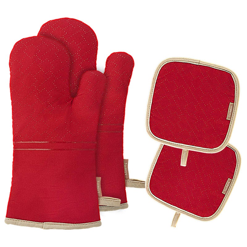 Tormays Tormays 4Pcs Oven Mitts and Pot Holders Set 572F Heat Resistant Oven Glove Soft Cotton Lining with NonSlip Surface for Kitchen Baking BBQ Red 