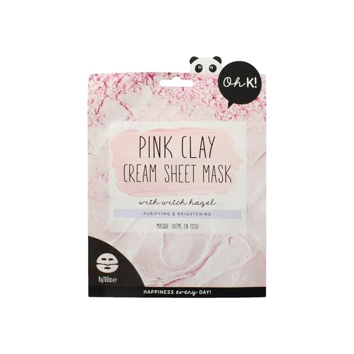 Oh K! Cream Sheet Mask - Pink Clay - Korean Face Mask Sheet - Facial Skin Care Products - Clean Korean Skincare - Hydrating Face Sheets - 1 Pc