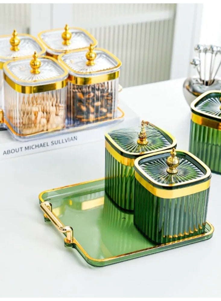 Luxury Gold Rim Sealed Spice Jar Set, Airtight Kitchen Food Storage Containers with Tray - Image 3
