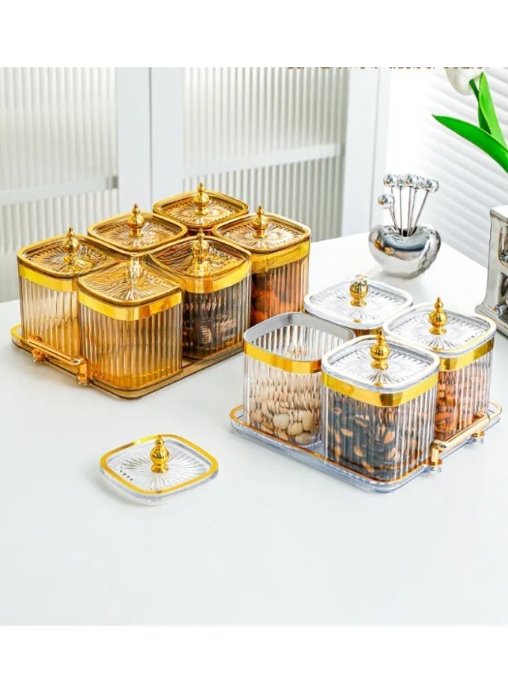 Luxury Gold Rim Sealed Spice Jar Set, Airtight Kitchen Food Storage Containers with Tray - Image 2