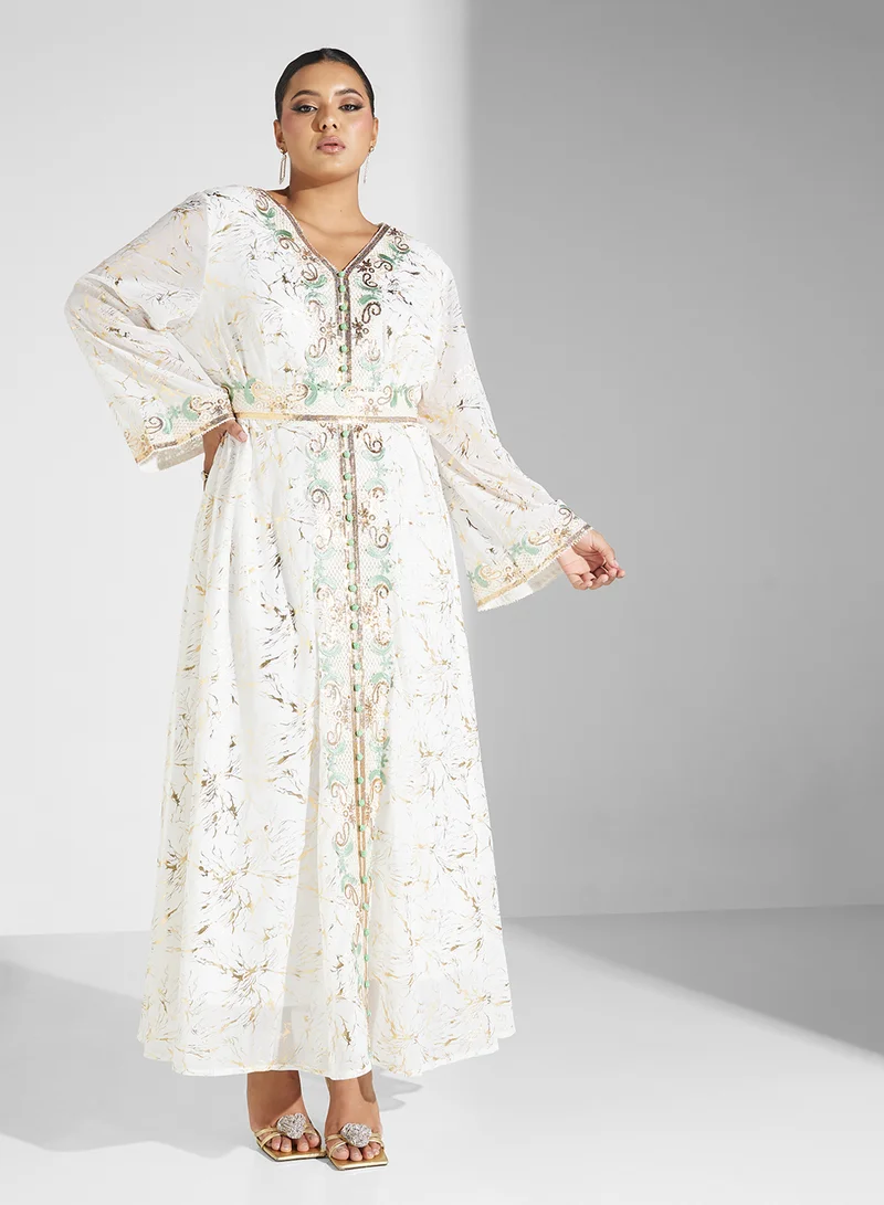 خزانة Plus size embroidered jalabiya