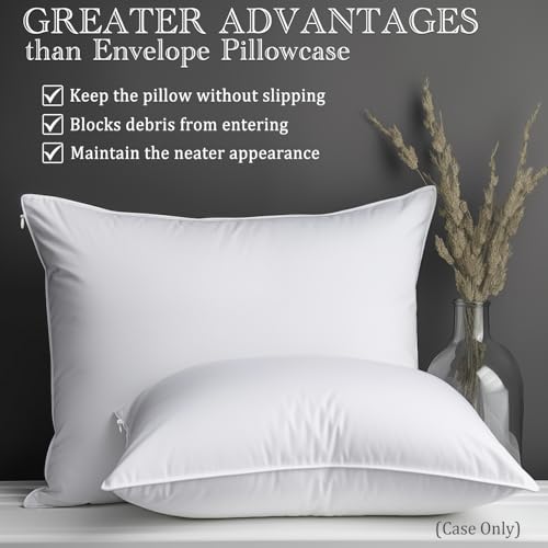 Precoco White Pillow Cases Standard Size-100% Cotton Pillowcase Covers with Zipper Hidden, Breathable & Ultra Soft/Pillow Covers for Easy Care, Set of 2 - Image 2