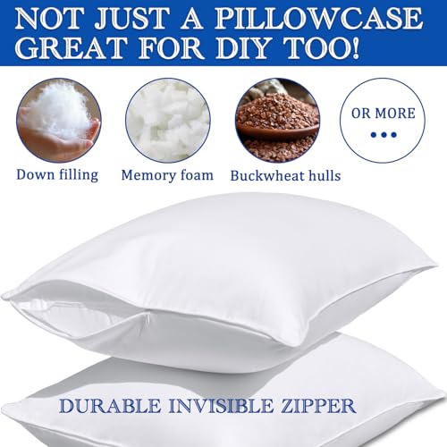 Precoco White Pillow Cases Standard Size-100% Cotton Pillowcase Covers with Zipper Hidden, Breathable & Ultra Soft/Pillow Covers for Easy Care, Set of 2 - Image 3