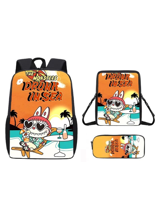 لابوبو حقيبة ظهر لابوبو المدرسية الابتدائية خفيفة الوزن، بطبعة كرتونية لطيفة للأطفال، مقاس 42*29*16 سم، وحقيبة غداء مقاس 26*18*6 سم، وحقيبة أقلام مقاس 11*22*2.5 سم. - Image 1