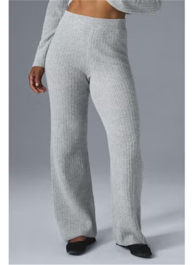 Alo Yoga Waffger Knitted Cashmere Wide-Leg Straight Floor-Length Sports Trousers - Image 1