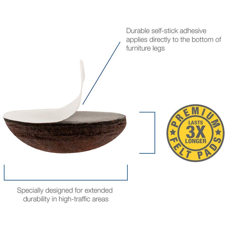 سوفت تاتش وسادات أثاث من اللباد Softtouch 4735295N، مقاومة للتآكل، للأسطح الصلبة وغير المستوية، 1 بوصة، بني (عبوة من 16 قطعة)، 16 قطعة - Image 2