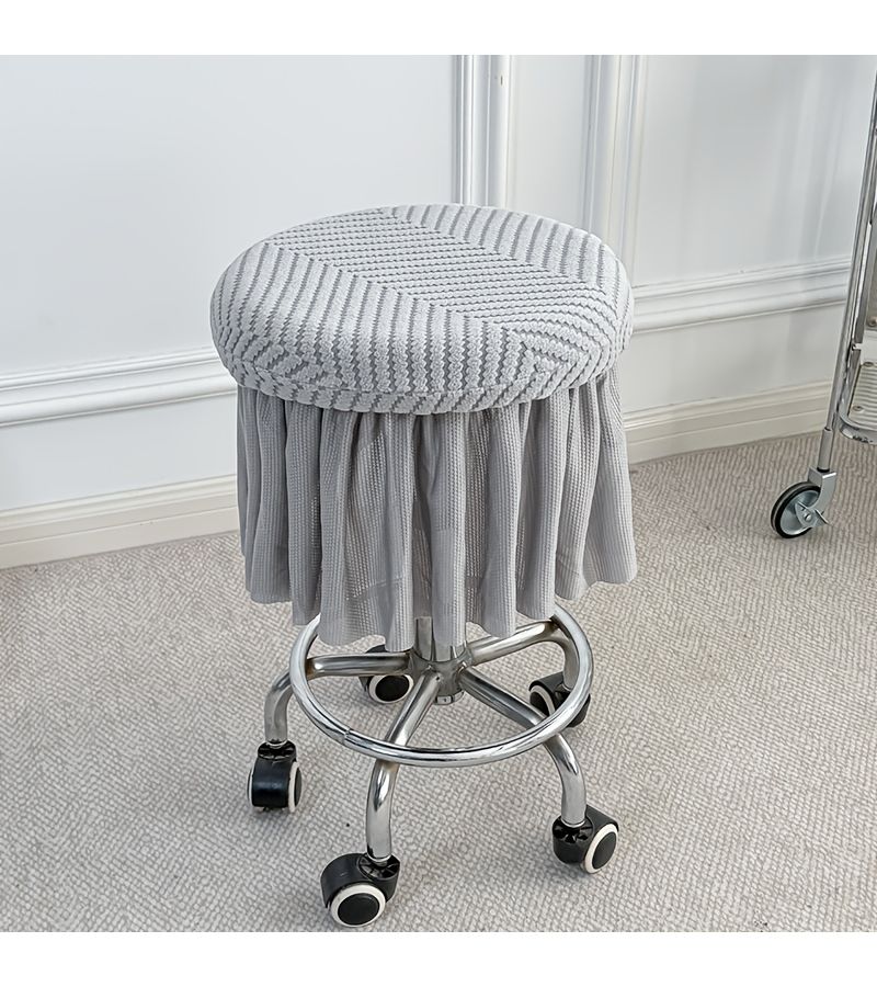 Water Blue Round Office Chair Stool Cover with Snug Fit Soft Flannel Machine Washable - Image 5