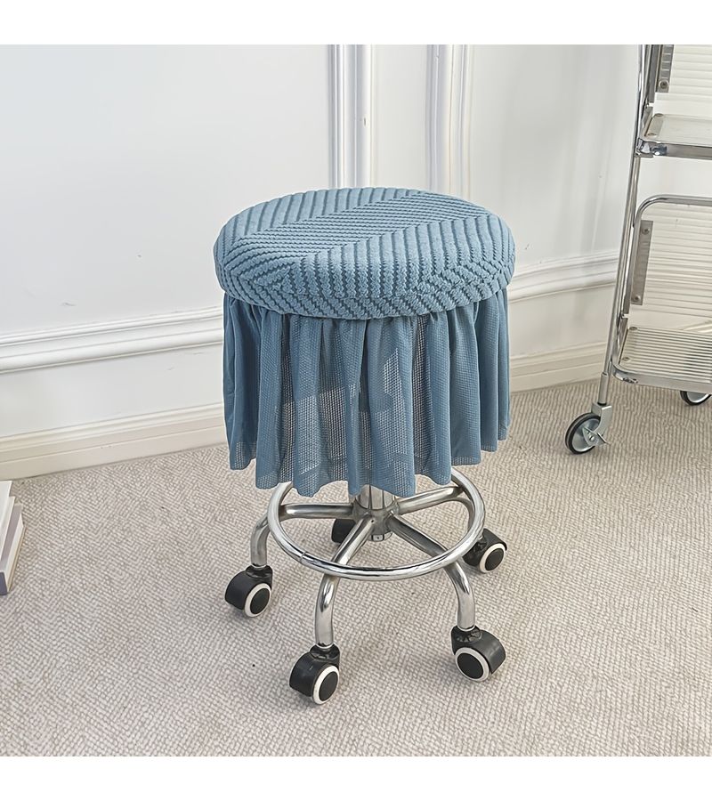 Water Blue Round Office Chair Stool Cover with Snug Fit Soft Flannel Machine Washable - Image 4