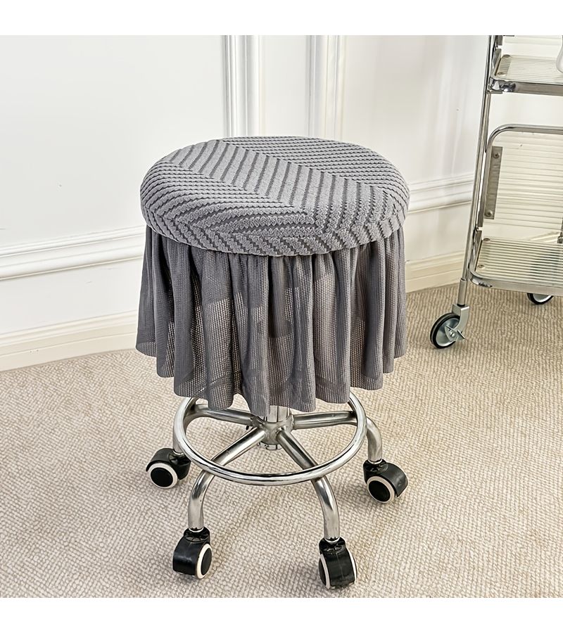 Water Blue Round Office Chair Stool Cover with Snug Fit Soft Flannel Machine Washable - Image 2