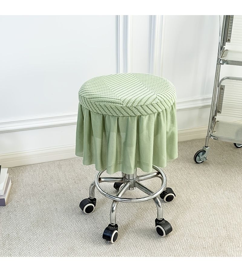 Water Blue Round Office Chair Stool Cover with Snug Fit Soft Flannel Machine Washable - Image 1