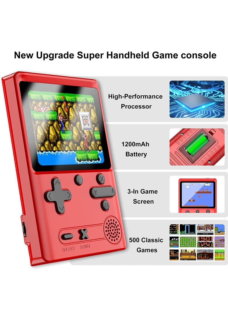 SYOSI - SYOSI Retro Handheld Game Console for Kids Portable Video Game Console with Gamepad and 3 In Screen Built-in 500 Classic FC Games Rechargeable Battery Support for Connecting TV and 2 Players Red - Image 1
