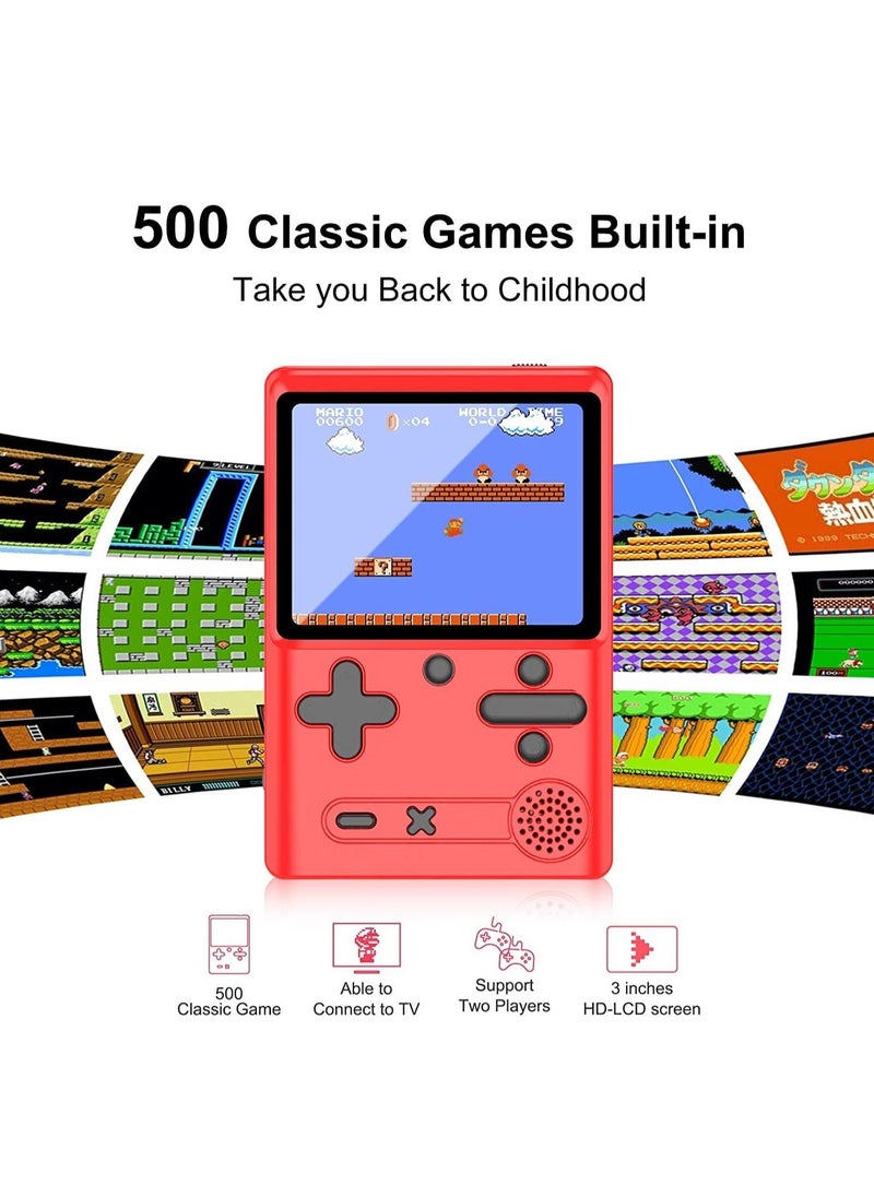 SYOSI - SYOSI Retro Handheld Game Console for Kids Portable Video Game Console with Gamepad and 3 In Screen Built-in 500 Classic FC Games Rechargeable Battery Support for Connecting TV and 2 Players Red - Image 1
