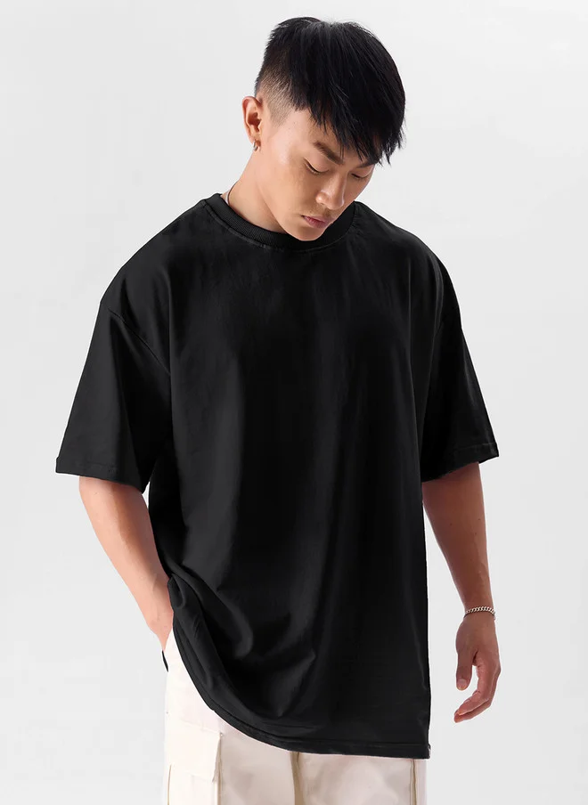 The Souled Store Men Oversized Fit Solid Black T-Shirt