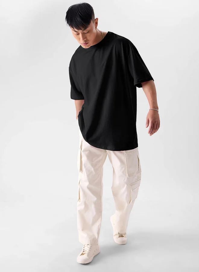 The Souled Store  The Souled Store Men Oversized Fit Solid Black T-Shirt  | Best Price UAE