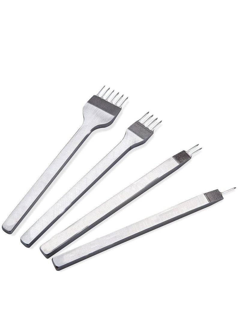 KASTWAVE 4 Pcs Leather Prong Punch Tool Set, Leather Craft Tool Hole Punches, 1/2/4/6 Leather Prong Punch Leather Lacing Stitching Punch Tool for Leather Craft, Prong Lacing Stitching Punch - Image 1