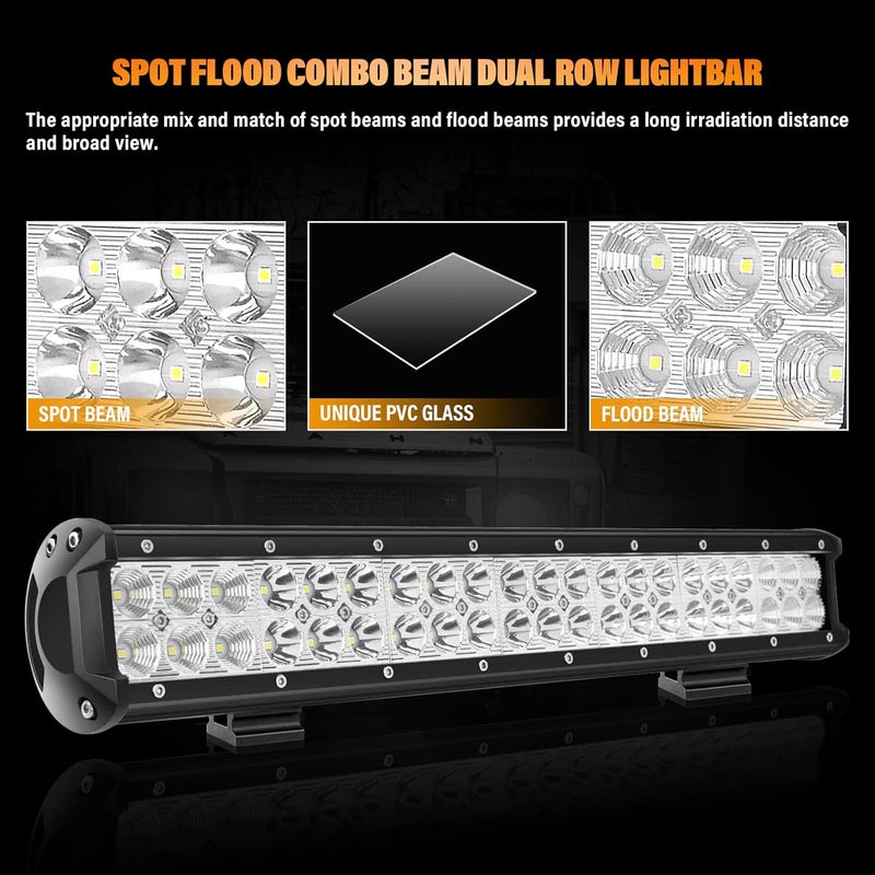 سكاي وورلد شريط إضاءة عمل LED من مقاس 20 بوصة بقدرة 126 واط، شعاع مدمج بقعة وفيض، 12V 24V، أضواء القيادة للطرق الوعرة ومصباح ضباب لسيارة شاحنة 4x4 ومركبة ATV وSUV وقارب، مقاوم للماء، أبيض 6000K - Image 4