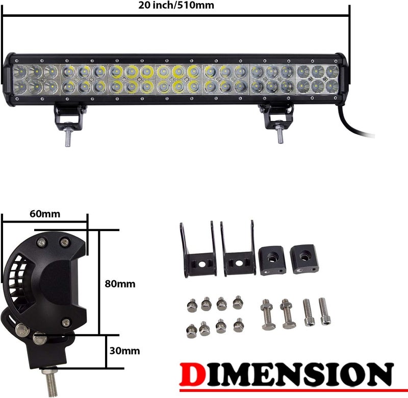 سكاي وورلد شريط إضاءة عمل LED من مقاس 20 بوصة بقدرة 126 واط، شعاع مدمج بقعة وفيض، 12V 24V، أضواء القيادة للطرق الوعرة ومصباح ضباب لسيارة شاحنة 4x4 ومركبة ATV وSUV وقارب، مقاوم للماء، أبيض 6000K - Image 2