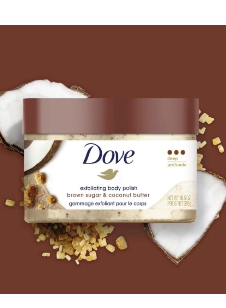 Dove Scrub Brown Sugar Coconut Butter For Silky Smooth Skin Body Scrub Exfoliates Restores Skin's Natural Nutrients 298G - Image 4