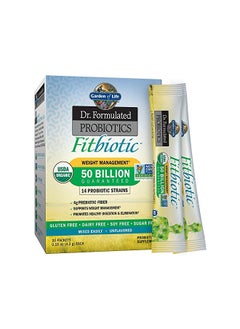 Garden of Life Dr. Formulated Probiotics Fitbiotic Weight Management Powder 50 Billion CFU & Fiber, Organic & Non-GMO Digestive Gut Health Supplement, 3 Oz, Pack of 20
