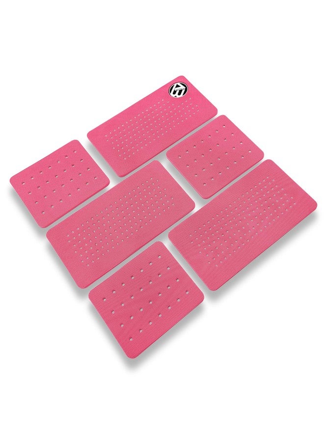 Lonnngg 6-Piece Traction Pad Super Strong Adhesive Maximum Grip Fits All Surfboards: Shortboard, Fish, Longboard, SUP, Skimboard - Stomp or Deck Pad (Pink) - Image 1