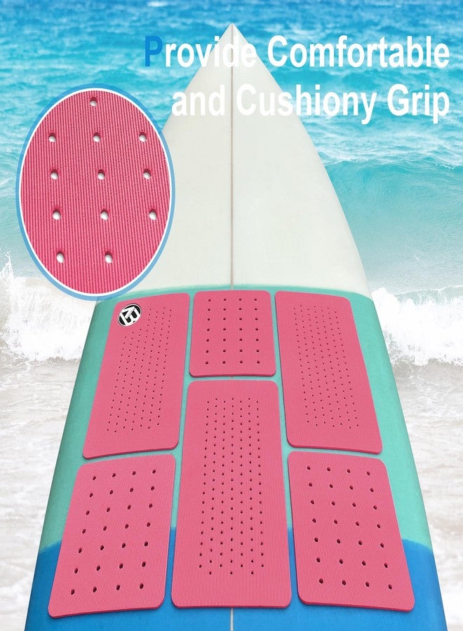Lonnngg 6-Piece Traction Pad Super Strong Adhesive Maximum Grip Fits All Surfboards: Shortboard, Fish, Longboard, SUP, Skimboard - Stomp or Deck Pad (Pink) - Image 4