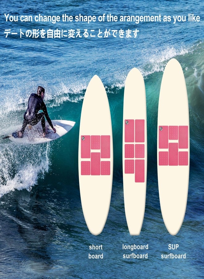 Lonnngg 6-Piece Traction Pad Super Strong Adhesive Maximum Grip Fits All Surfboards: Shortboard, Fish, Longboard, SUP, Skimboard - Stomp or Deck Pad (Pink) - Image 5