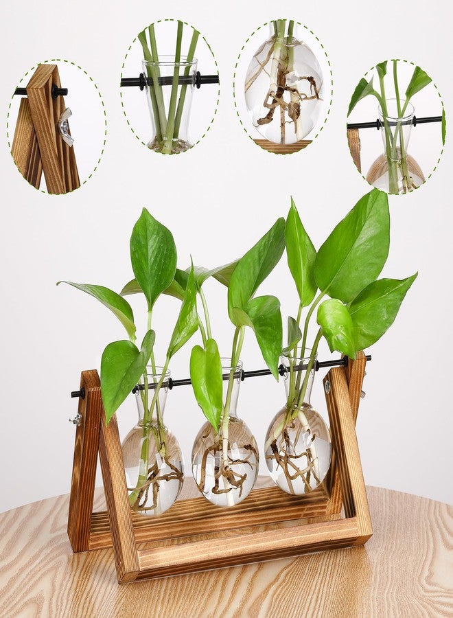 YIBOT Plants Propagation Stations,Desk Plant Terrarium with Retro Wooden Stand,Plant Lover Gifts for Women for Hydroponics Plants Home Garden Wedding Decor(3 Bulb Vase) - Image 3