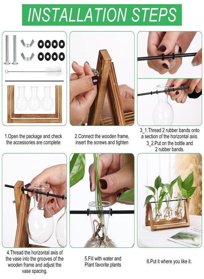 YIBOT Plants Propagation Stations,Desk Plant Terrarium with Retro Wooden Stand,Plant Lover Gifts for Women for Hydroponics Plants Home Garden Wedding Decor(3 Bulb Vase) - Image 5