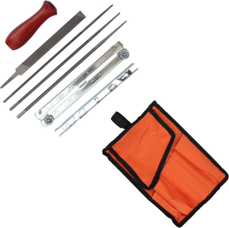 VINGVO Chainsaw Sharpening Kit, Chainsaw Sharpener Kit 8pcs Chainsaw Sharpening Kit Chainsaw Accessories File Sharpener Tools Grinding Files Set with Storage Bag - Image 2