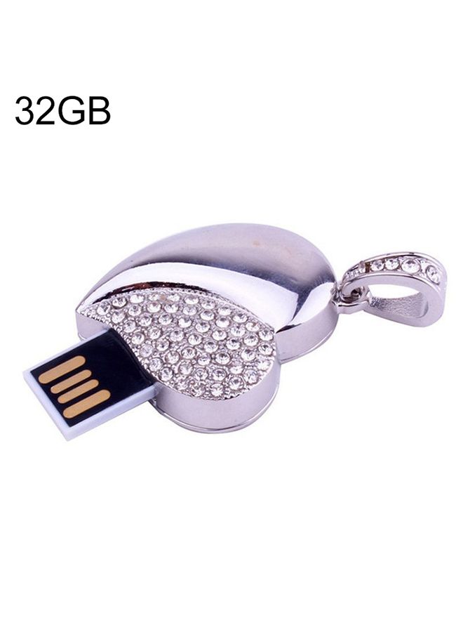 BURAQ Silver Heart Shaped Diamond Jewelry USB Flash Disk, Special for Valentines Day Gifts (32GB)(Silver)  - Image 1