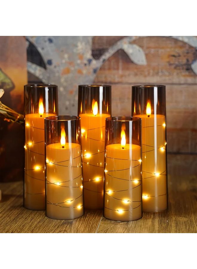 5pcs Red Lampshade Without Remote Flickering Flameless LED Pillar Candles Warm White Cascading Effect Battery Operated Tabletop Decor For Parties Weddings Home Glow - Image 1