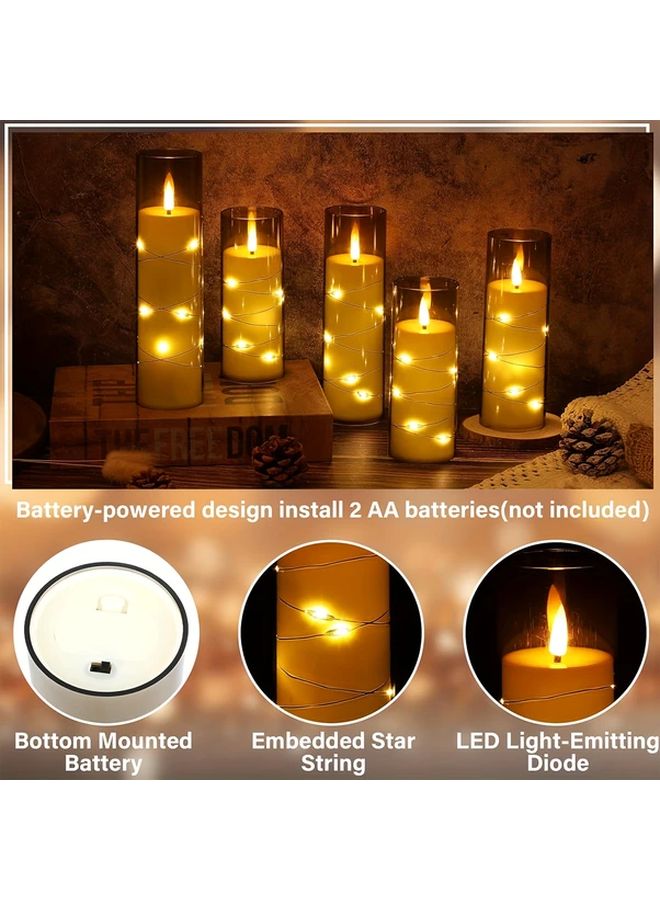 5pcs Red Lampshade Without Remote Flickering Flameless LED Pillar Candles Warm White Cascading Effect Battery Operated Tabletop Decor For Parties Weddings Home Glow - Image 4