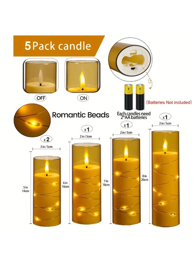 5pcs Red Lampshade Without Remote Flickering Flameless LED Pillar Candles Warm White Cascading Effect Battery Operated Tabletop Decor For Parties Weddings Home Glow - Image 3