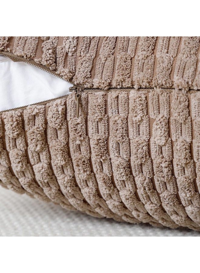 MADIZZ Pack of 2 Boho Striped Corduroy Throw Pillow Covers 24x24 Inch Brown Soft Decorative Cushion Cover for Bedroom Sofa Pillow Shell - Image 4