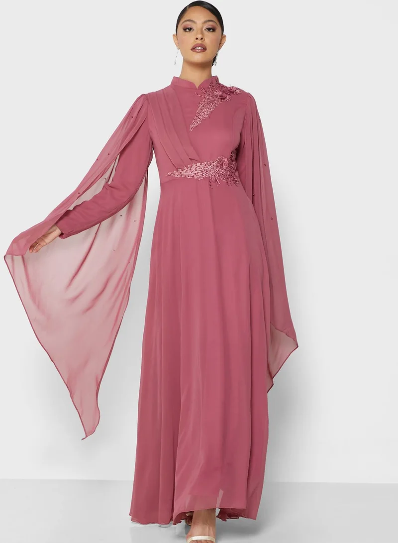 Khizana Embroidered Cape Sleeve Dress
