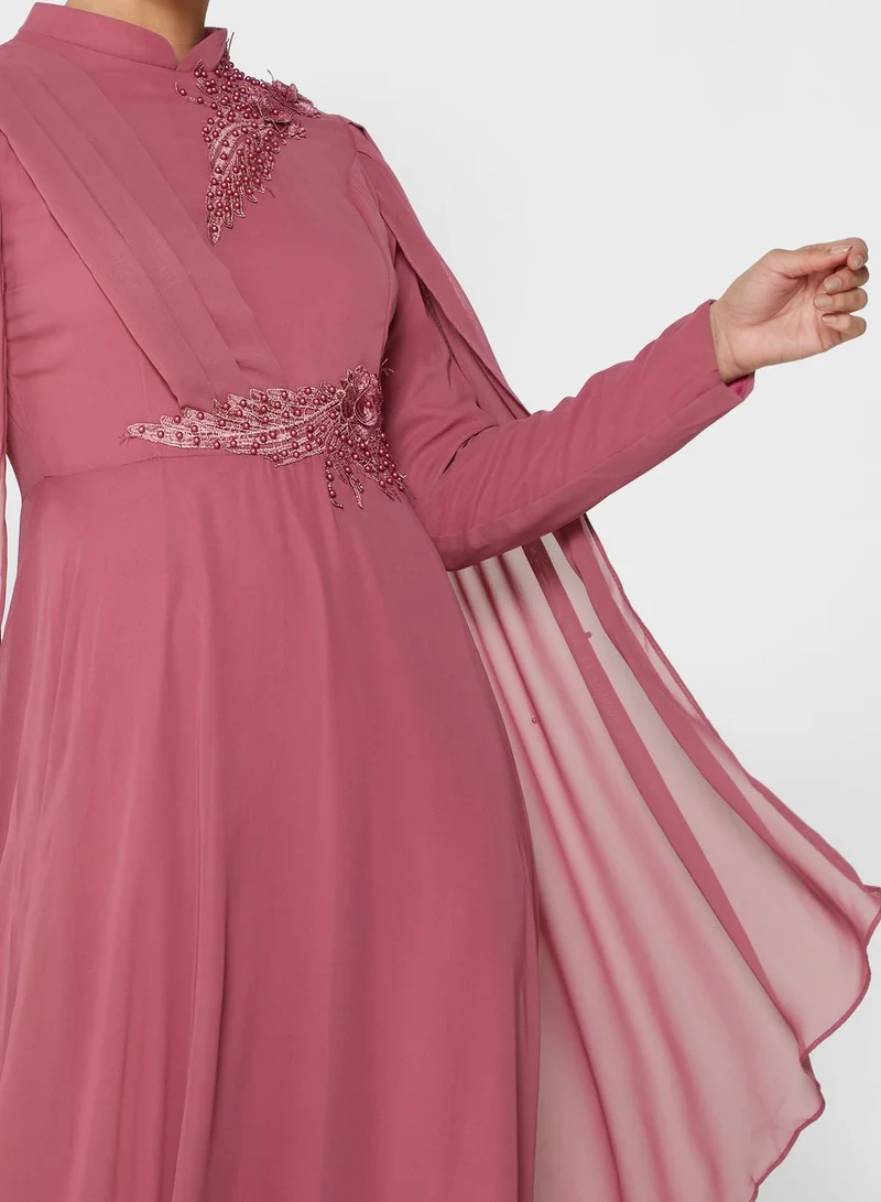 Khizana Embroidered Cape Sleeve Dress